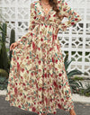 Floral Frill Trim Flounce Sleeve Plunge Maxi Dress