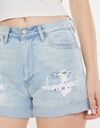 Kancan High Rise Repaired Mom Denim Shorts