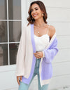 Open Front Contrast Color Balloon Sleeve Cardigan