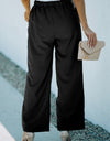 Drawstring Waist Crinkled Wide Leg Pants