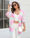 Color Block Ribbed Dropped Shoulder Open Front Cardigan
