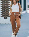 Drawstring Waist Corduroy Pants with Pockets