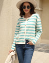 Striped Round Neck Button-Down Dropped Shoulder Cardigan