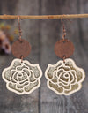 Wooden Alloy Rose Shape Dangle Earrings