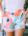 Printed Lace Trim Shorts with Pockets