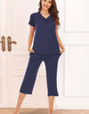 V-Neck Short Sleeve Top and Pants Lounge Set