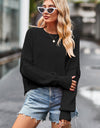 Round Neck Drop Shoulder Long Sleeve Sweater