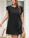 Plus Size Ruffled Round Neck Cap Sleeve Mini Dress