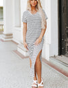 Striped V-Neck Slit Dress