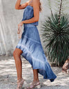 Smocked High-Low Tube Denim Dress