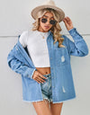 Distressed Raw Hem Dropped Shoulder Denim Jacket