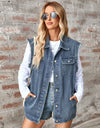 Raw Hem Sleeveless Button Up Denim Jacket