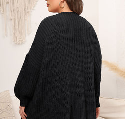 Plus Size Open Front Dropped Shoulder Knit Cardigan