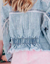 Star Raw Hem Fringe Detail Denim Jacket