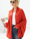 Dolman Sleeve Open Front Ribbed Trim Longline Cardigan