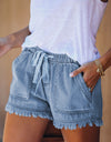 Pocketed Frayed Denim Shorts