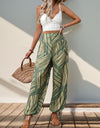 Smocked Slit Printed High Waist Pants