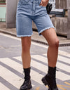 Raw Hem Denim Shorts with Pockets