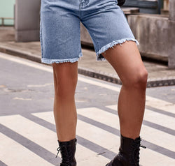 Raw Hem Denim Shorts with Pockets