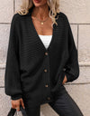 Button Down Horizontal-Ribbing Longline Cardigan