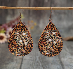 Leopard PU Leather Teardrop Shape Earrings