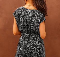 Printed Short Sleeve Romper with Belt