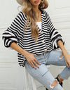 Striped Button Down Long Sleeve Cardigan