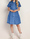 Button Up Short Sleeve Denim Dress