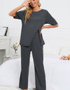 Slit Round Neck Top and Pants Lounge Set