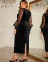 Plus Size Twist Front Lantern Sleeve Slit Dress