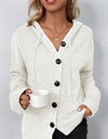 Drawstring Button Up Hooded Cardigan