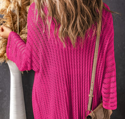 Openwork Open Front Long Sleeve Cardigan