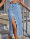 Buttoned Split Denim Skirt