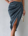 Ruched Slit High Wiast Skirt