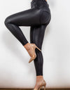 Matte PU Leather Buttoned Long Pants