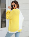 Open Front Contrast Color Balloon Sleeve Cardigan