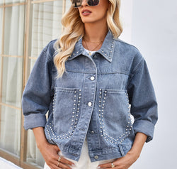 Studded Long Sleeve Denim Jacket
