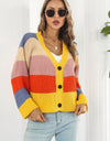 Color Block Button-Down Dropped Shoulder Cardigan