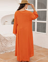 Plus Size Tie Neck Long Sleeve Slit Dress