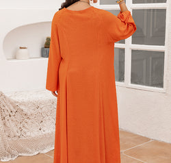 Plus Size Tie Neck Long Sleeve Slit Dress