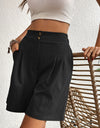 Pocketed Half Elastic Waist Shorts