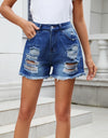 Distressed Raw Hem Denim Shorts