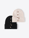 Button Detail Rib-Knit Cuff Beanie