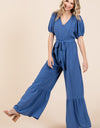 GeeGee Full Size V-Neck Belted Wide Leg Jumpsuit