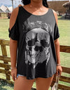 Plus Size Skeleton Graphic Round Neck Cold Shoulder T-Shirt