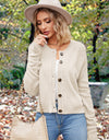 Button Up Round Neck Drop Shoulder Cardigan