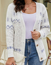 Printed V-Neck Buttoned Cardigan