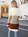 Color Block Open Front Hooded Cardigan