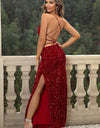 Sequin Backless Split Maxi Dress