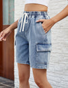 Drawstring Denim Shorts with Pockets